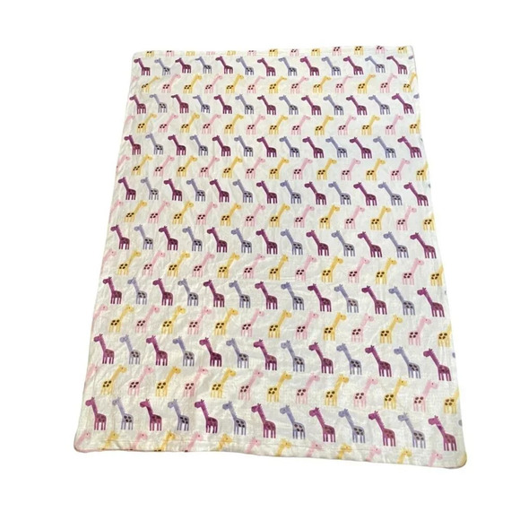 HB Hudson Baby Blanket Minky  30 x 40 Reversible Soft Pink Purple Giraffe‎ Print - Picture 1 of 6